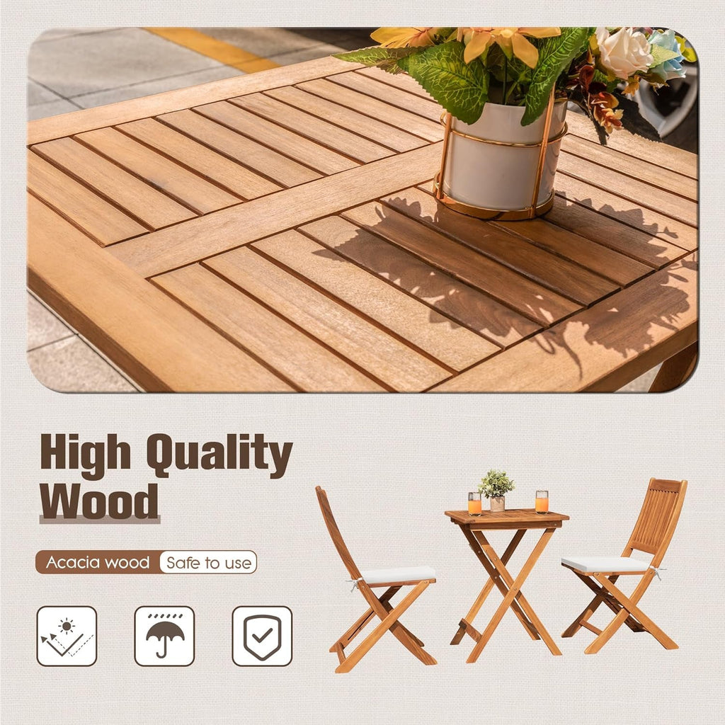 Outdoor 3 Piece Folding Patio Bistro Set Acacia Wood Bistro Table and Chairs Set of 2 for Garden Poolside Backyard Balcony Porch Deck-1