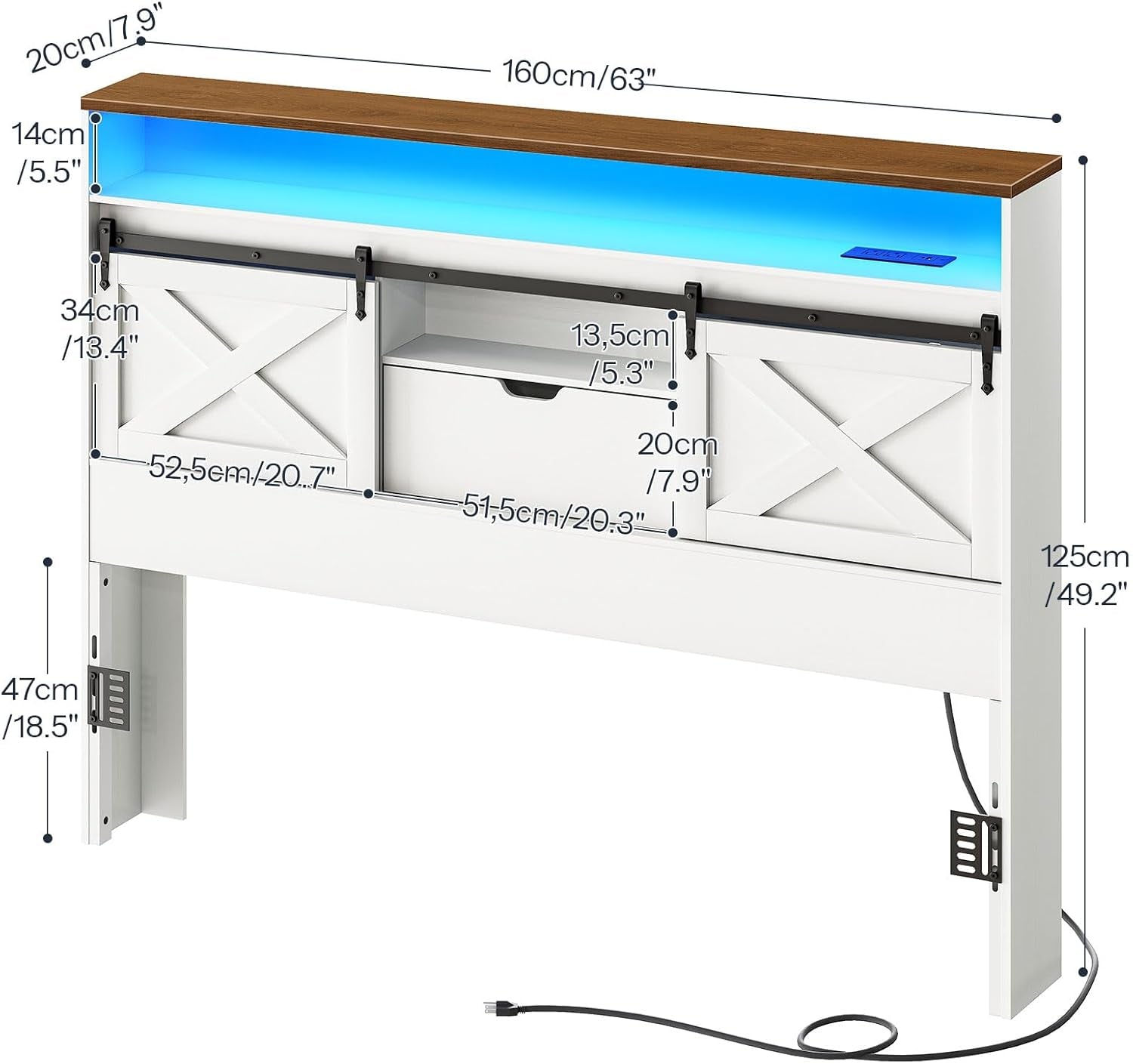 Farmhouse Queen Headboard with Storage and Charging Station-1