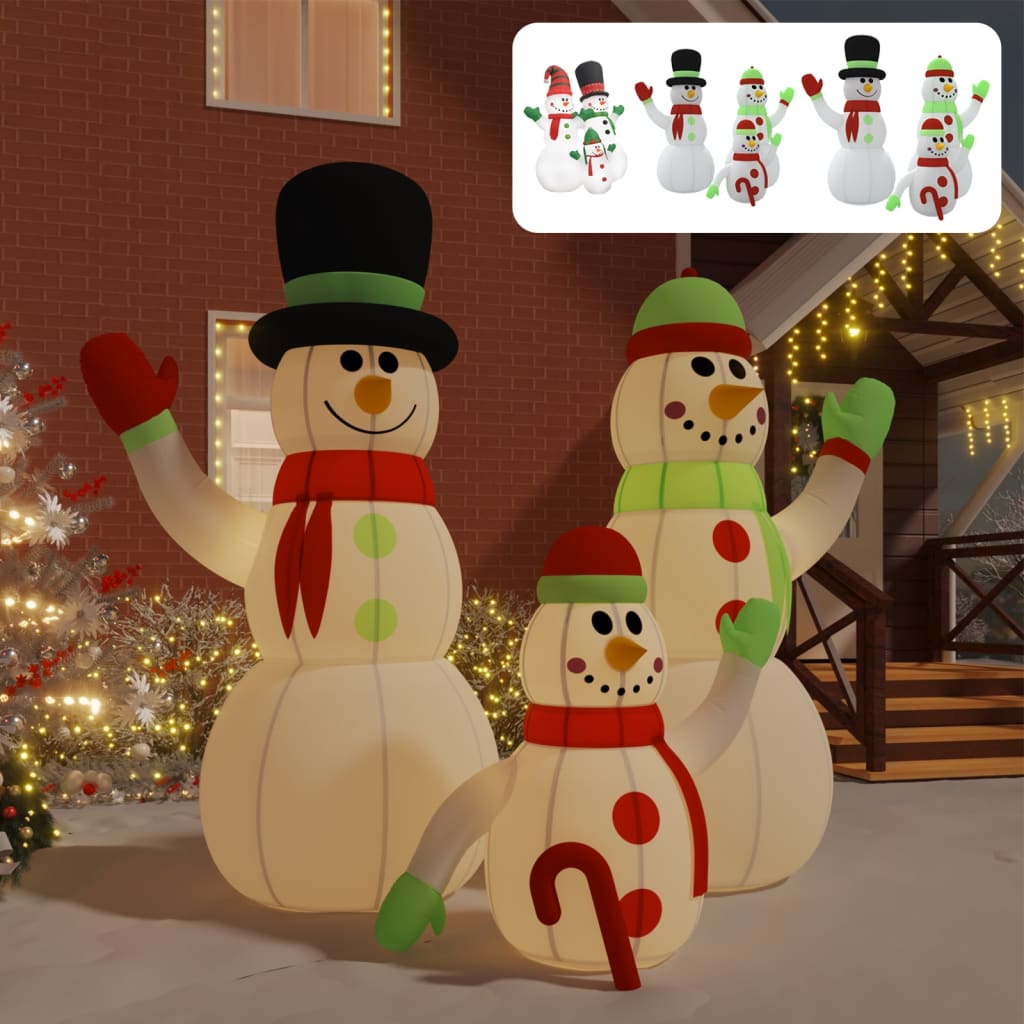 vidaXL Christmas Decoration Inflatable Snowman Family with LEDs Xmas Lighting-5
